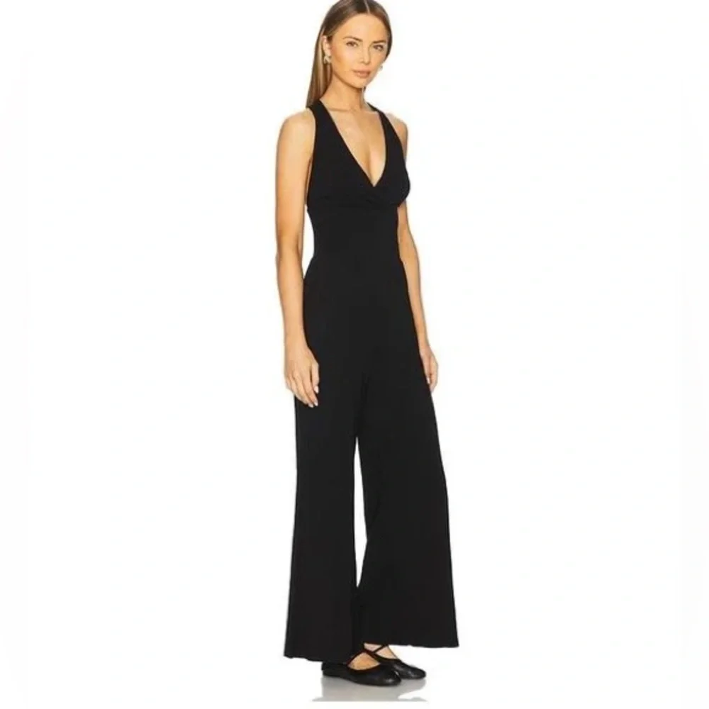 Bobi Black Revolve Black Modal Cotton Cross Back Wide Leg Jumpsuit Size S - Picture 2 of 11